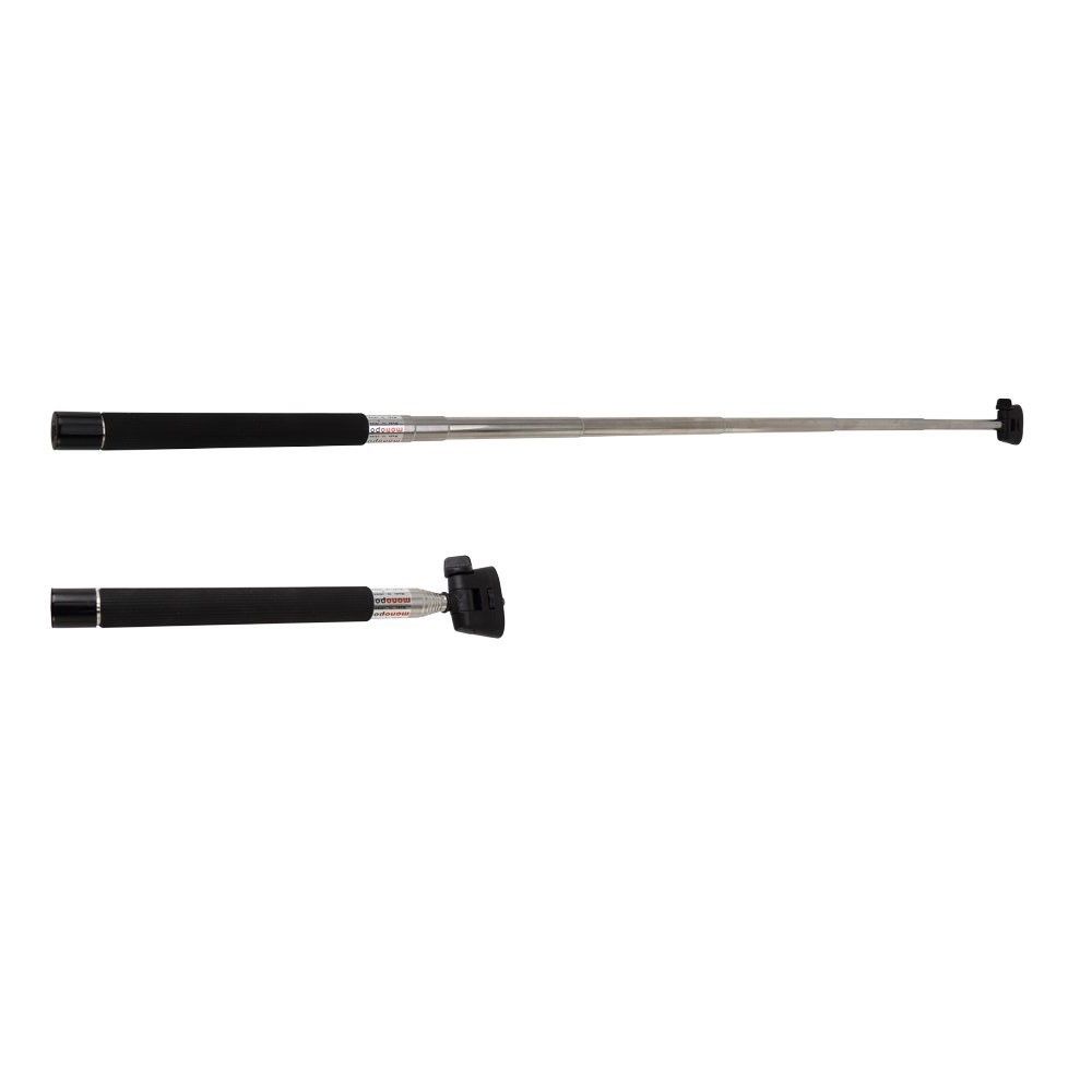 The selfie stick at full extension (top) and collapsed (bottom).