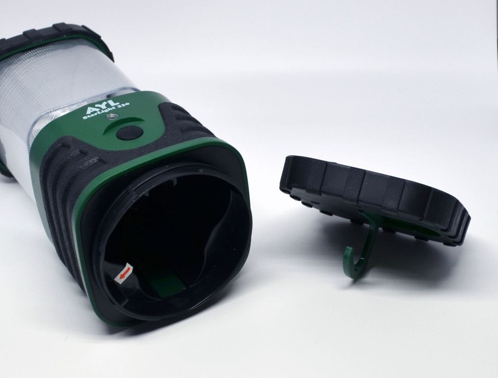 How you insert the batteries. Note the hook on the battery cover.