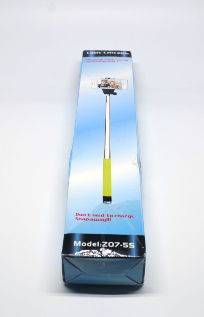 Cable take pole selfie stick packaging (front).