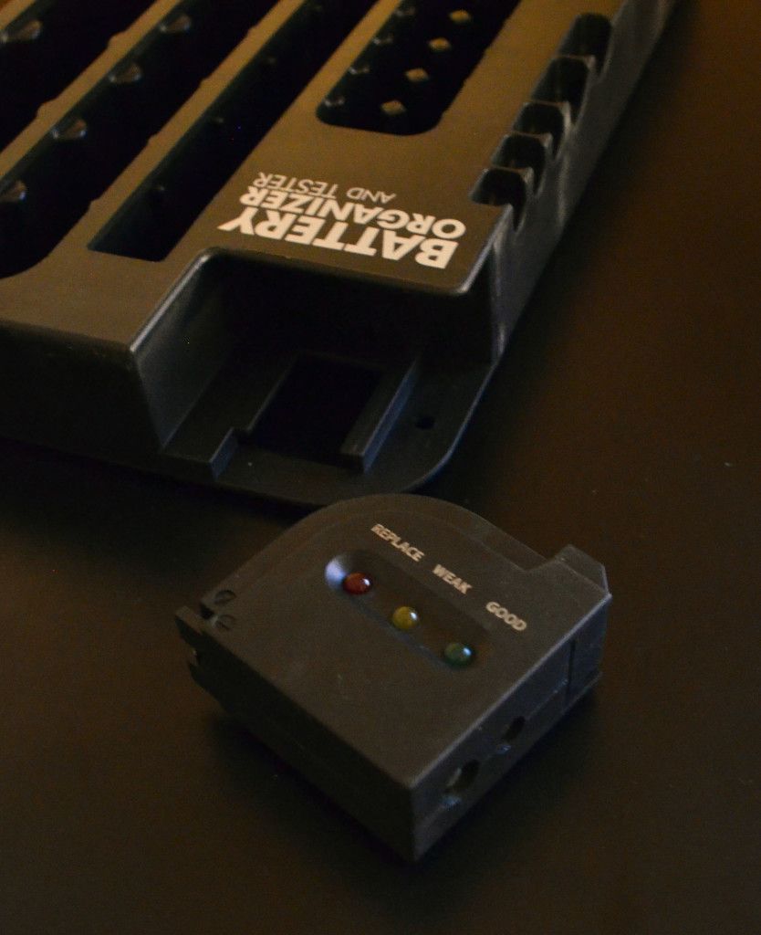 The removable battery tester is compact and versatile.
