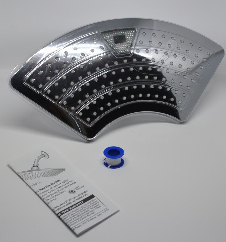 You get the shower head, plumber's tape, and instructions (front view).