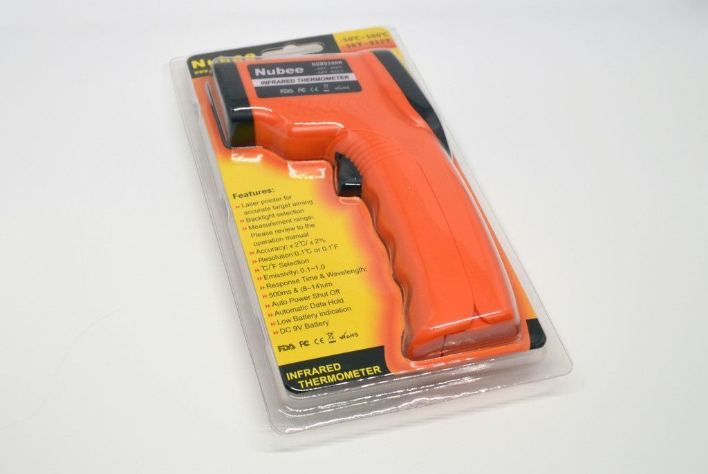 The front of the package for the Nubee Infrared Thermometer.