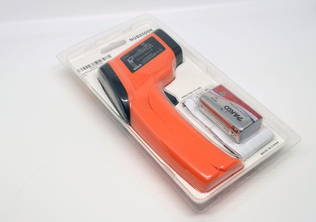 The back of the package for the Nubee Infrared Thermometer.