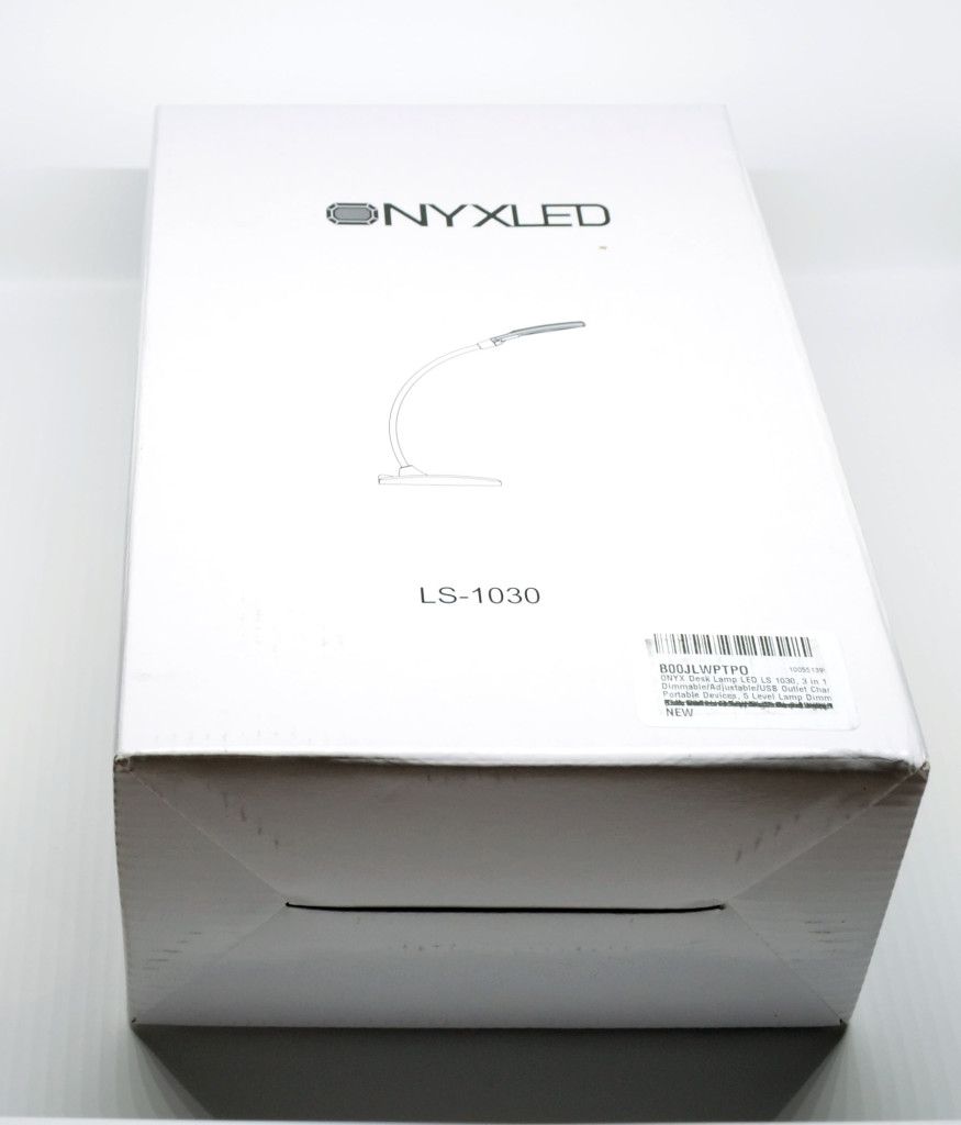 The packaging for the OnyxLED Desk Lamp.