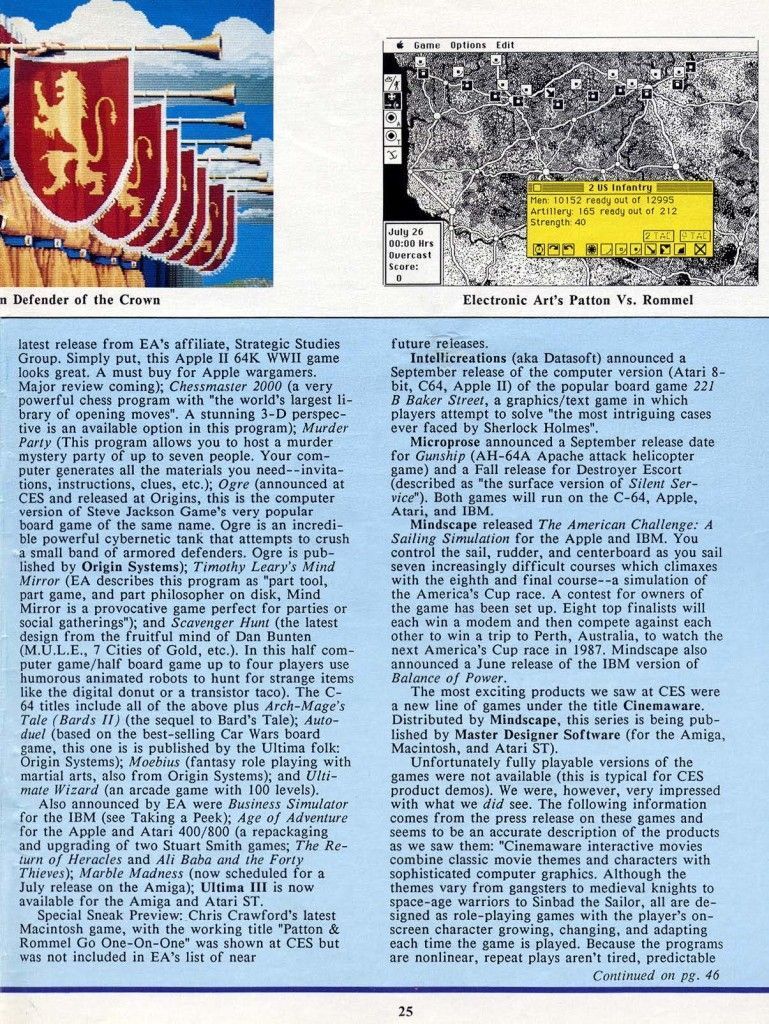 Computer Gaming World, 08/1986 (page 25)