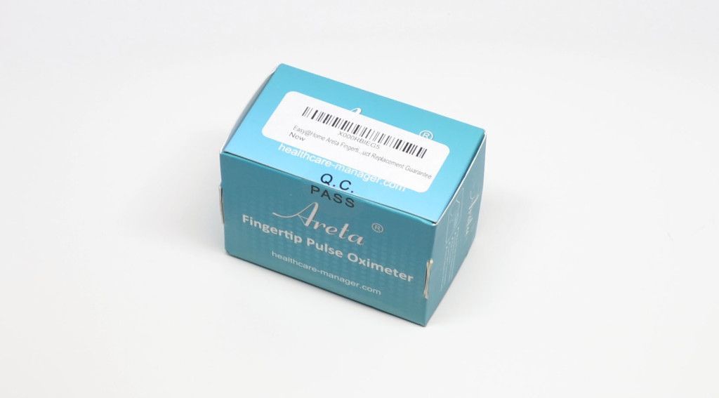 The box for the Easy@Home Areta Pulse Oximeter.