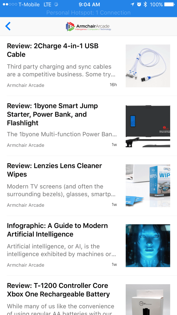 Armchair Arcade on Apple News on an iPhone 6 Plus.
