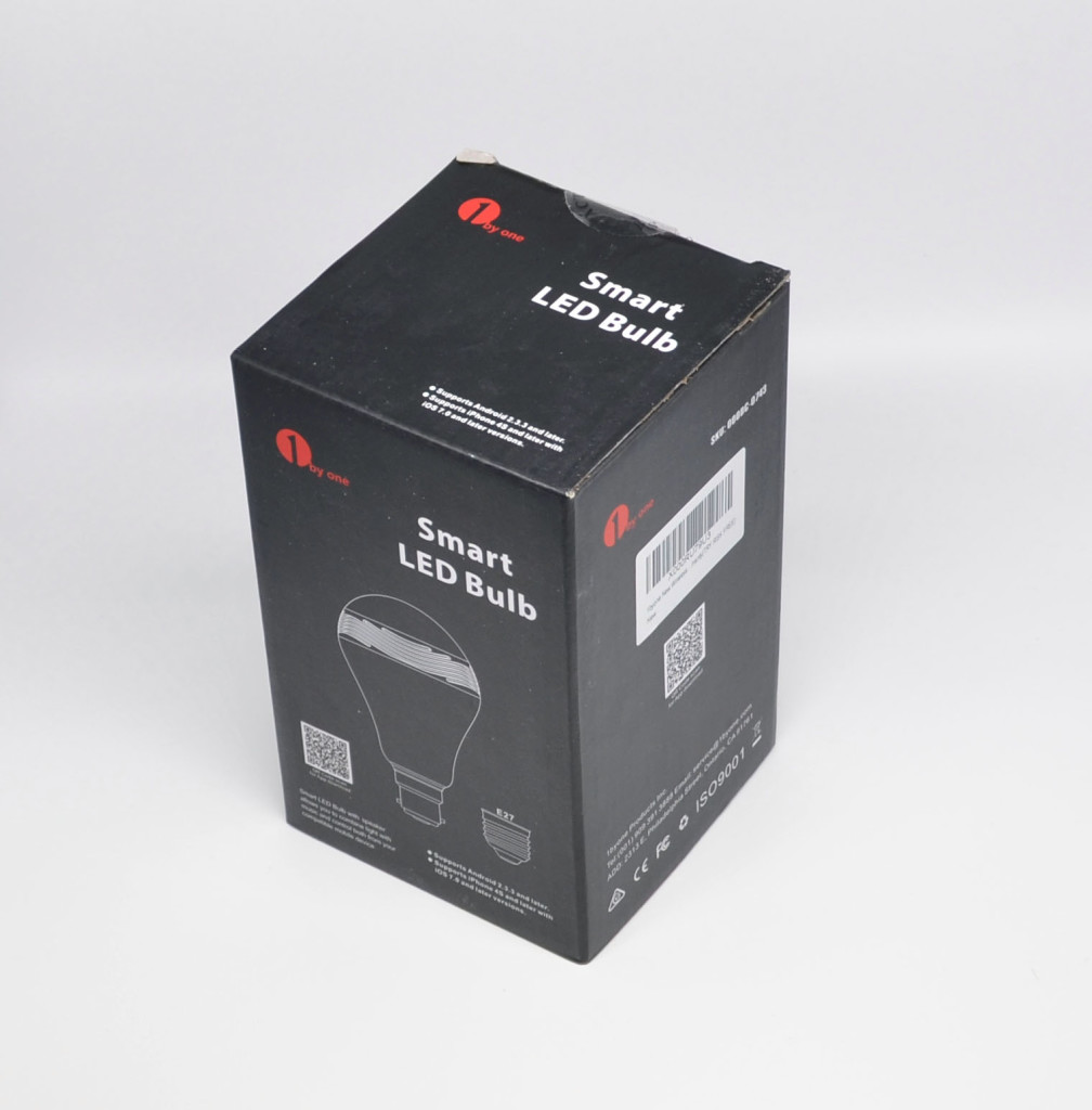 The packaging for the 1byone Wireless Bluetooth Speaker Smart LED Night Light Bulb.