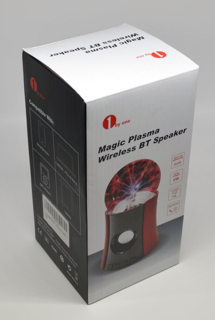 The front of the box for the 1byOne Magic Plasma Wireless Bluetooth Speaker.