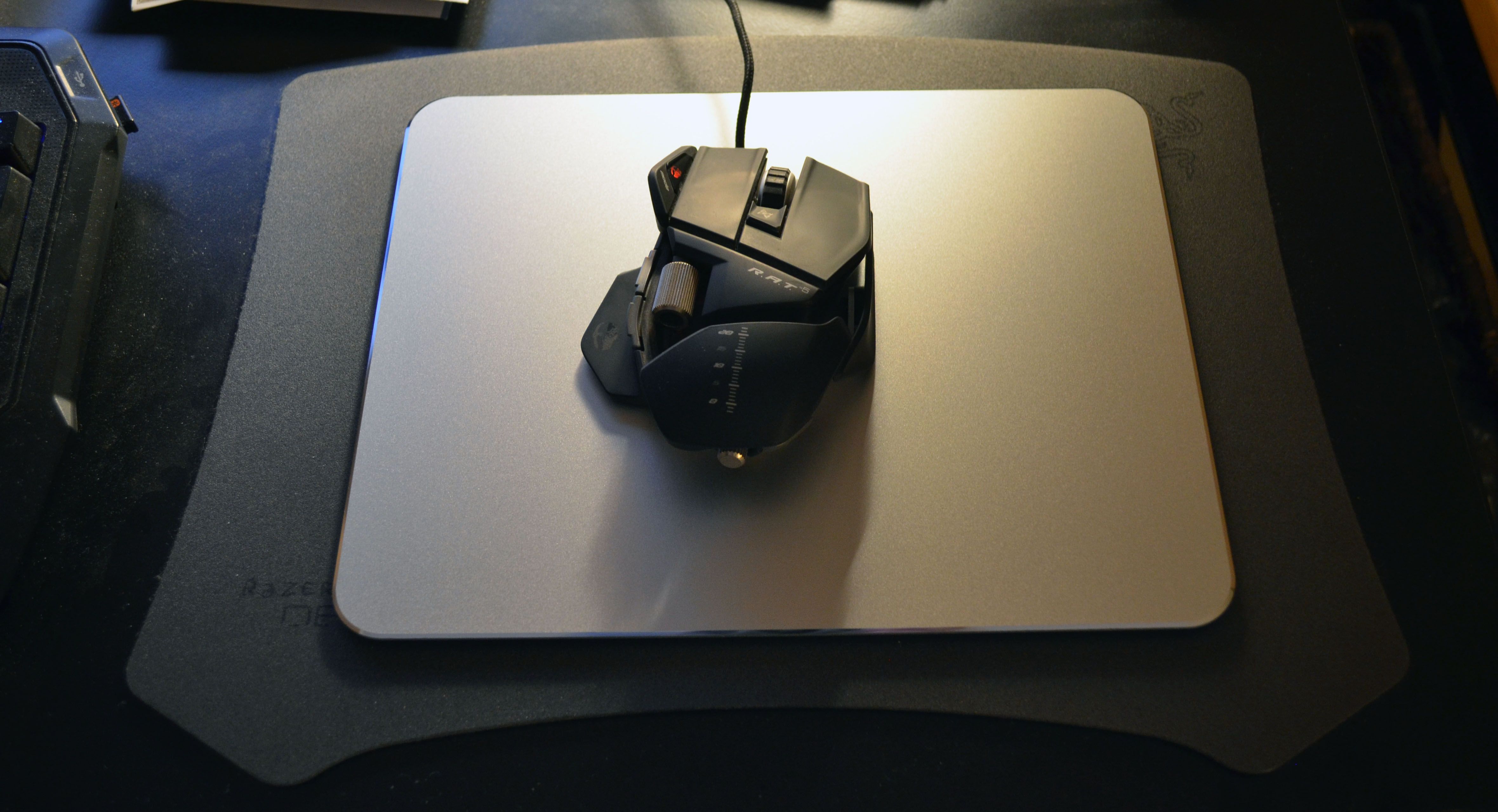 Shown on top of a Razer Destructor mouse pad for a size comparison