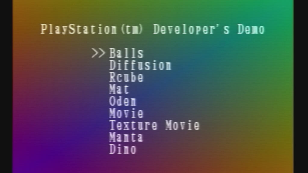 The menu screen from my PlayStation Developer's Demo Disc.