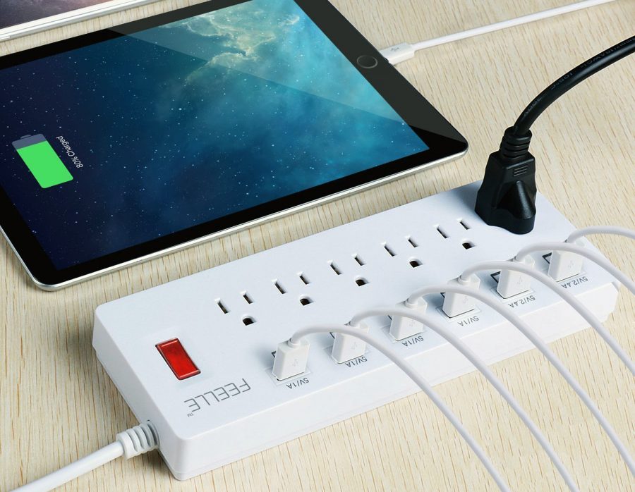 Feelle 6-Outlet Power Strip with 6 USB Charging Ports