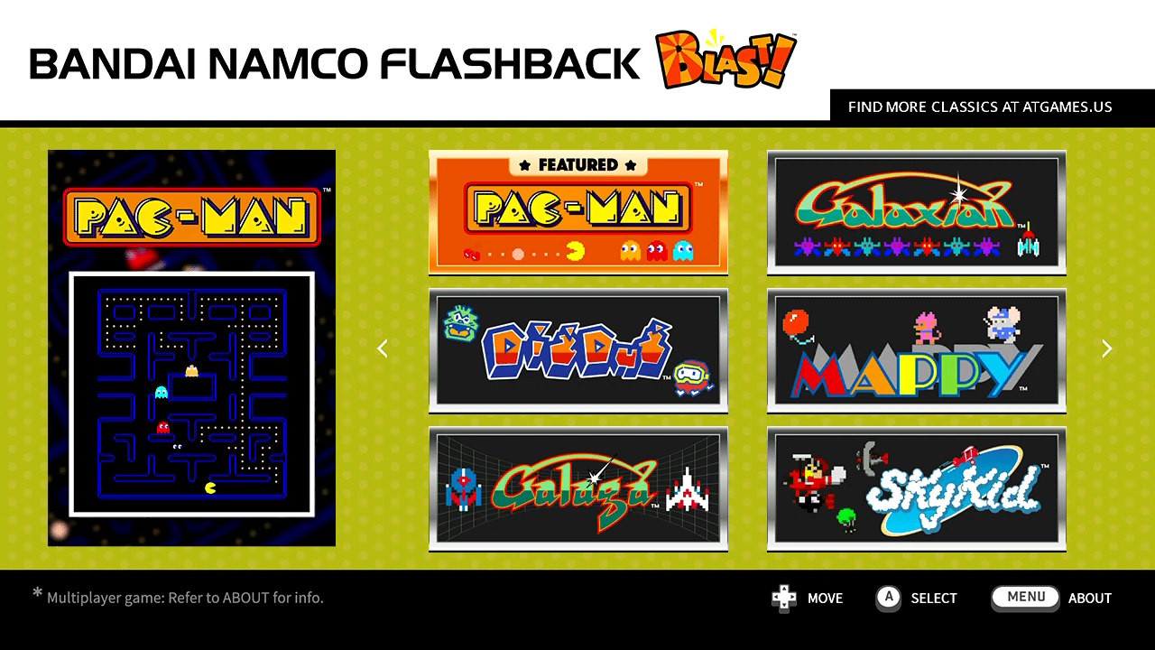 AtGames Bandai Namco Flashback Blast! Main Menu