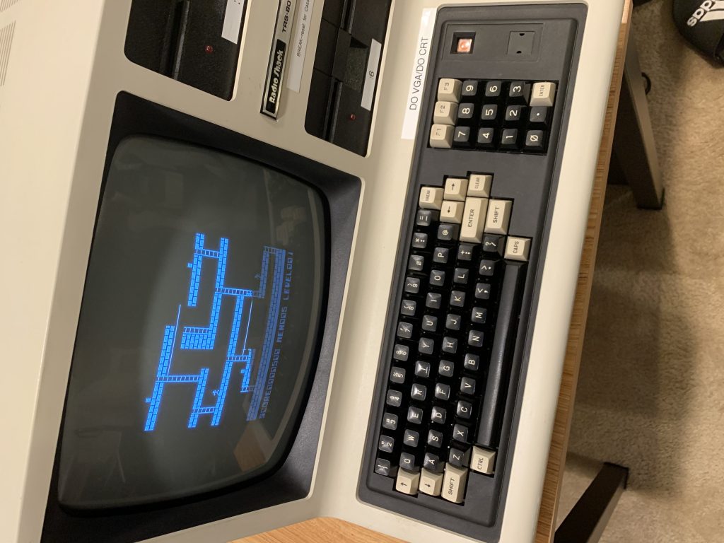 Hi-res Lode Runner proves that the board is working the way it should.  Note that this really is a black and white monitor. The iPhone camera just interprets it as blue.