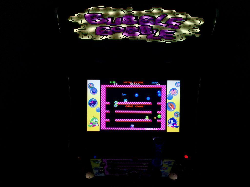 Bubble Bobble running on the Legends Ultimate with the PixelcadeX app and marquee