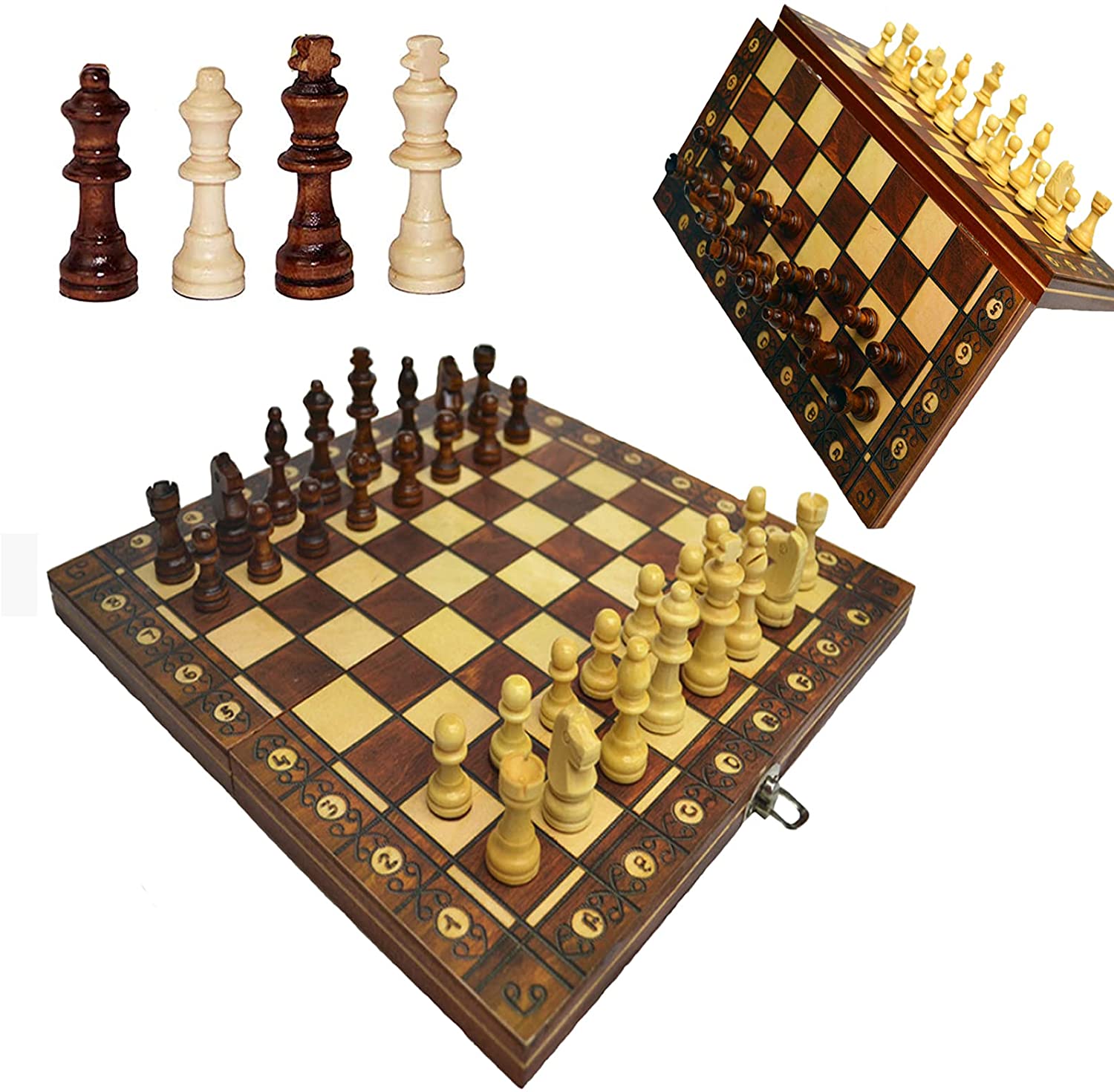 Chess Wooden Checkers Folding Board Game Box Set Vintage Checkers