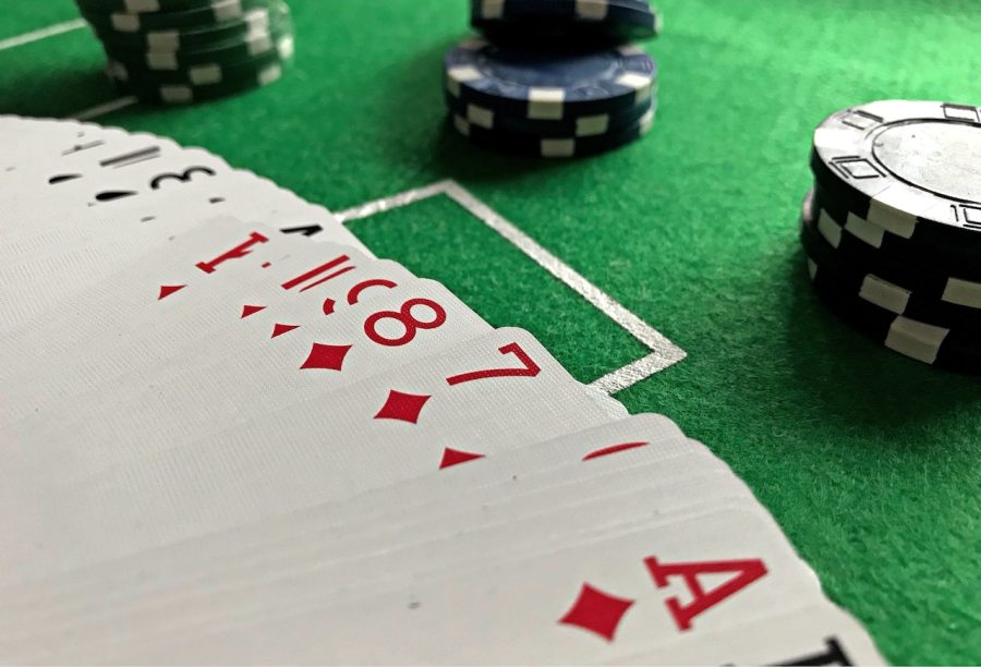 Poker cards and chips on a poker table