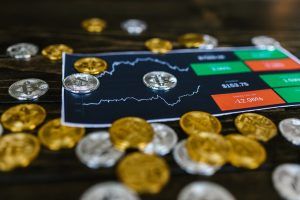 Coins on a cryptocurrency screen