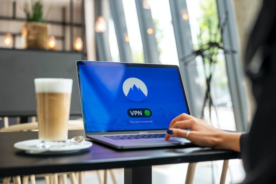 VPN on a laptop screen with a beer next to the laptop