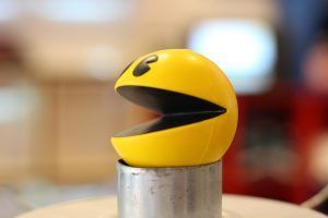 Physical Pac-Man in a tin cup