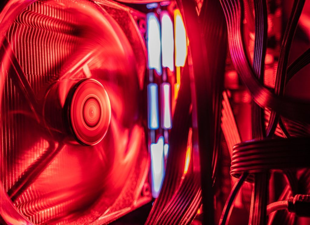 Interior of computer with red RGB lighting