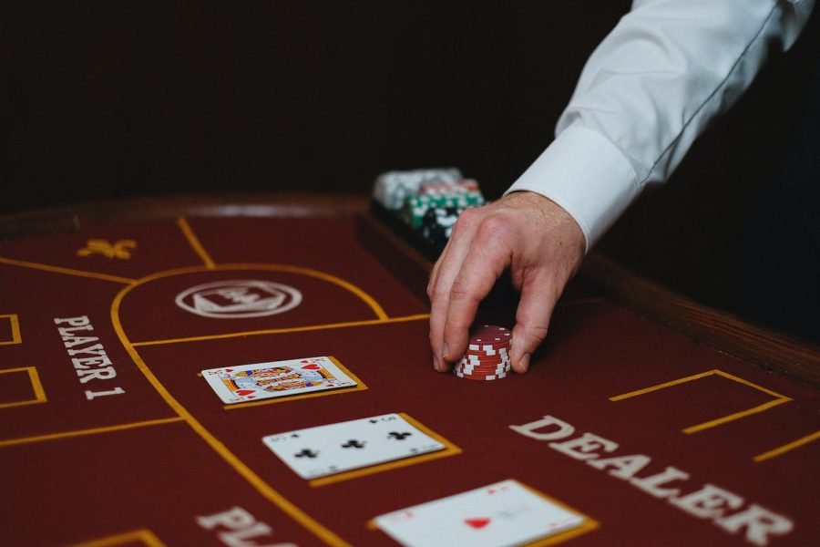Dealer's hand at a blackjack table