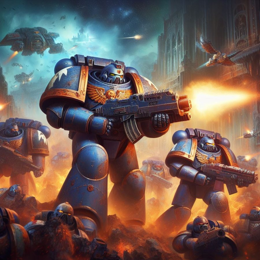 Space marines in a battle in Warhammer 40k - Generated with AI