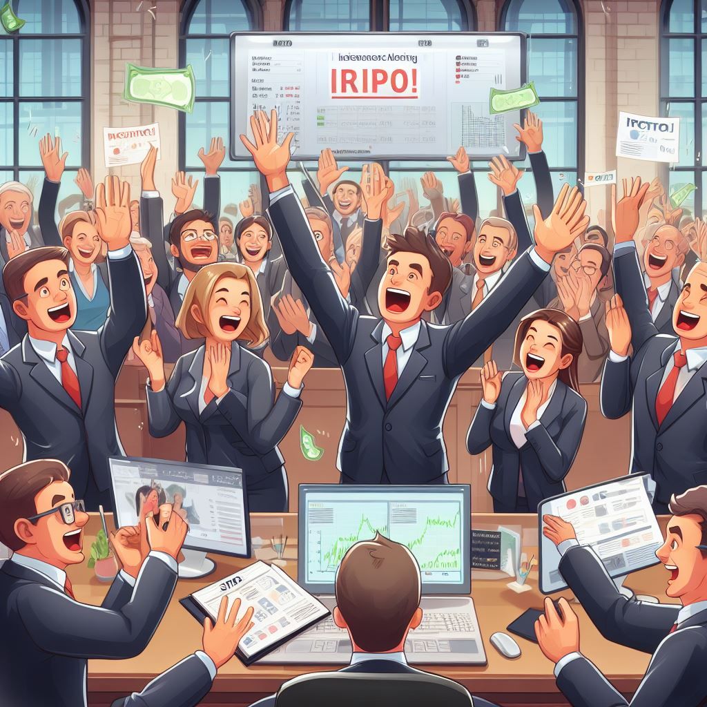 An excited crowd over an initial public offering (IPO) - Generated with AI