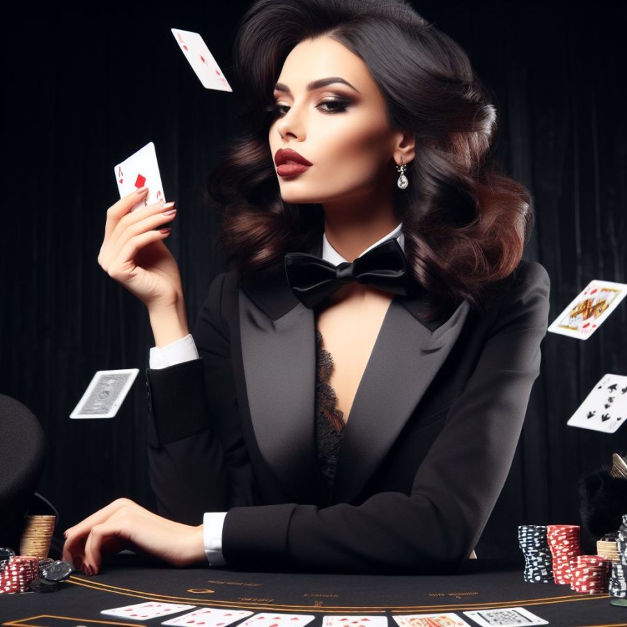 Slick blackjack dealer shuffling cards - Generated with AI