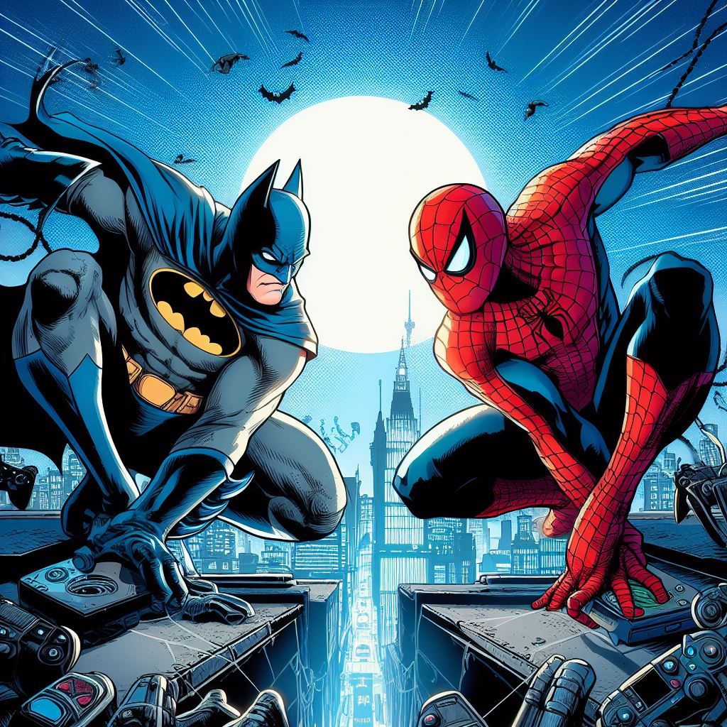 Batman and Spider-Man comics as video games - Generated with AI