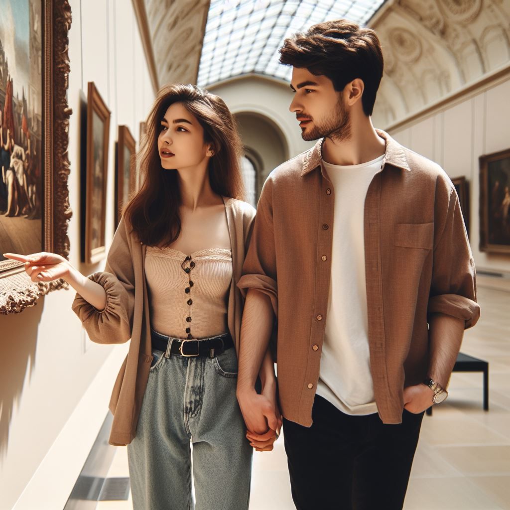 A young couple enjoying the Louvre - Generated with AI