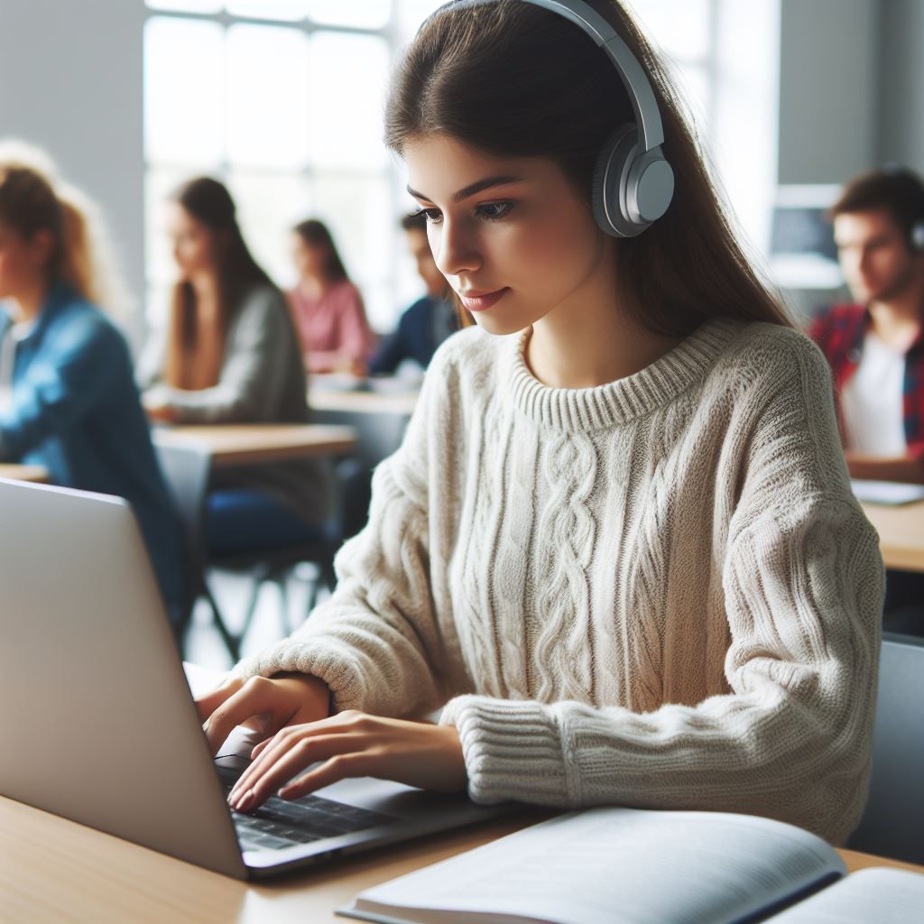 A person coding in a college classroom - Generated with AI