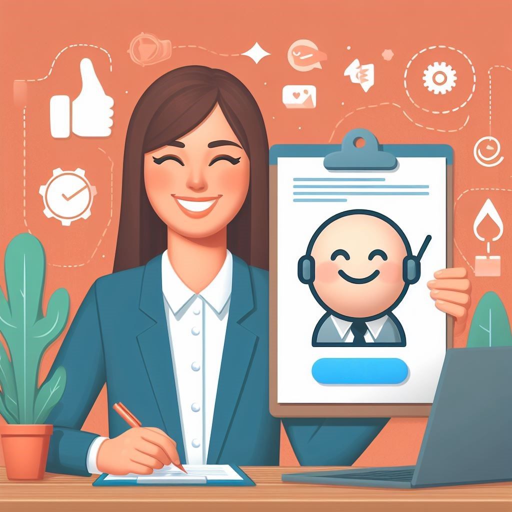 an image of employee onboarding software and a happy employee with no words or letters in the image - Generated with AI