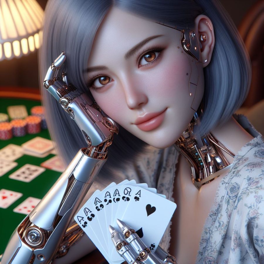 A beautiful female android enjoying solitaire - Generated with AI
