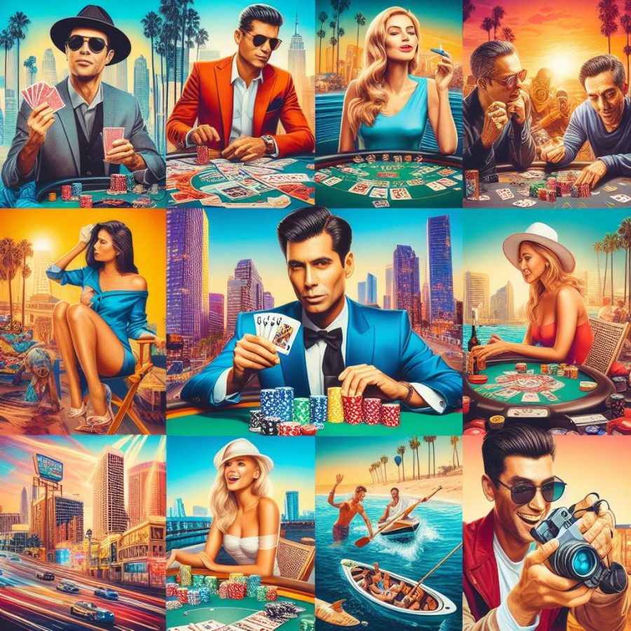 Colorful images of celebrities enjoying poker in Hollywood - Generated with AI