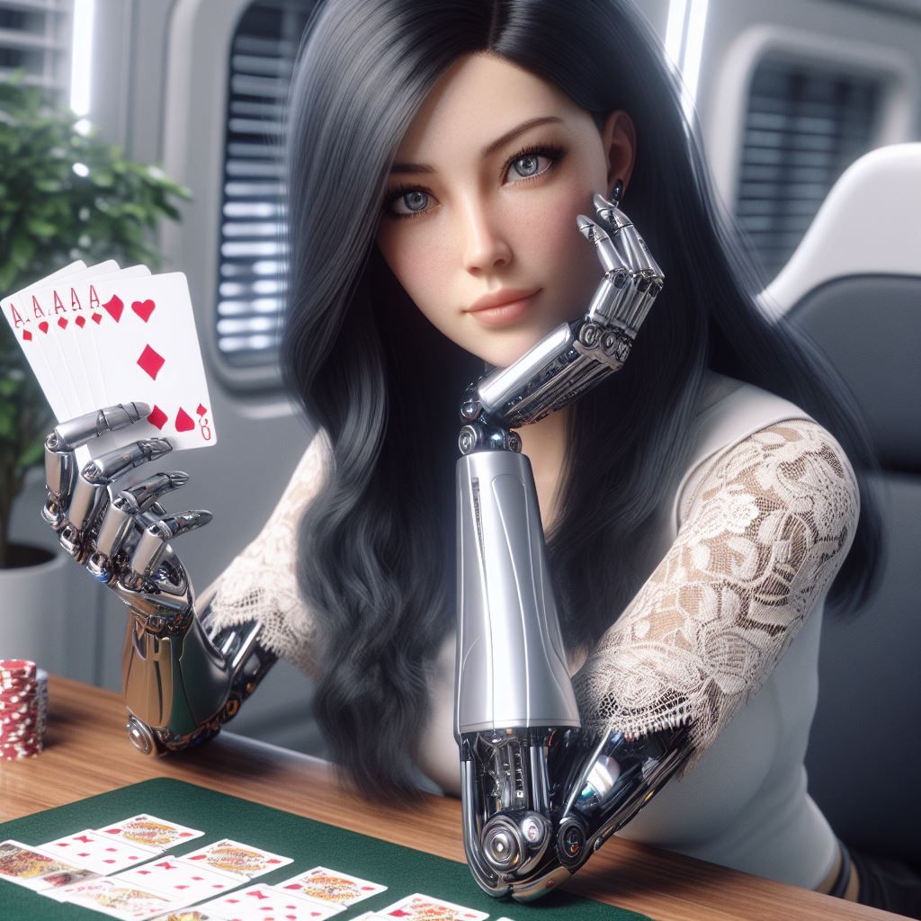 A beautiful female android enjoying solitaire - Generated with AI