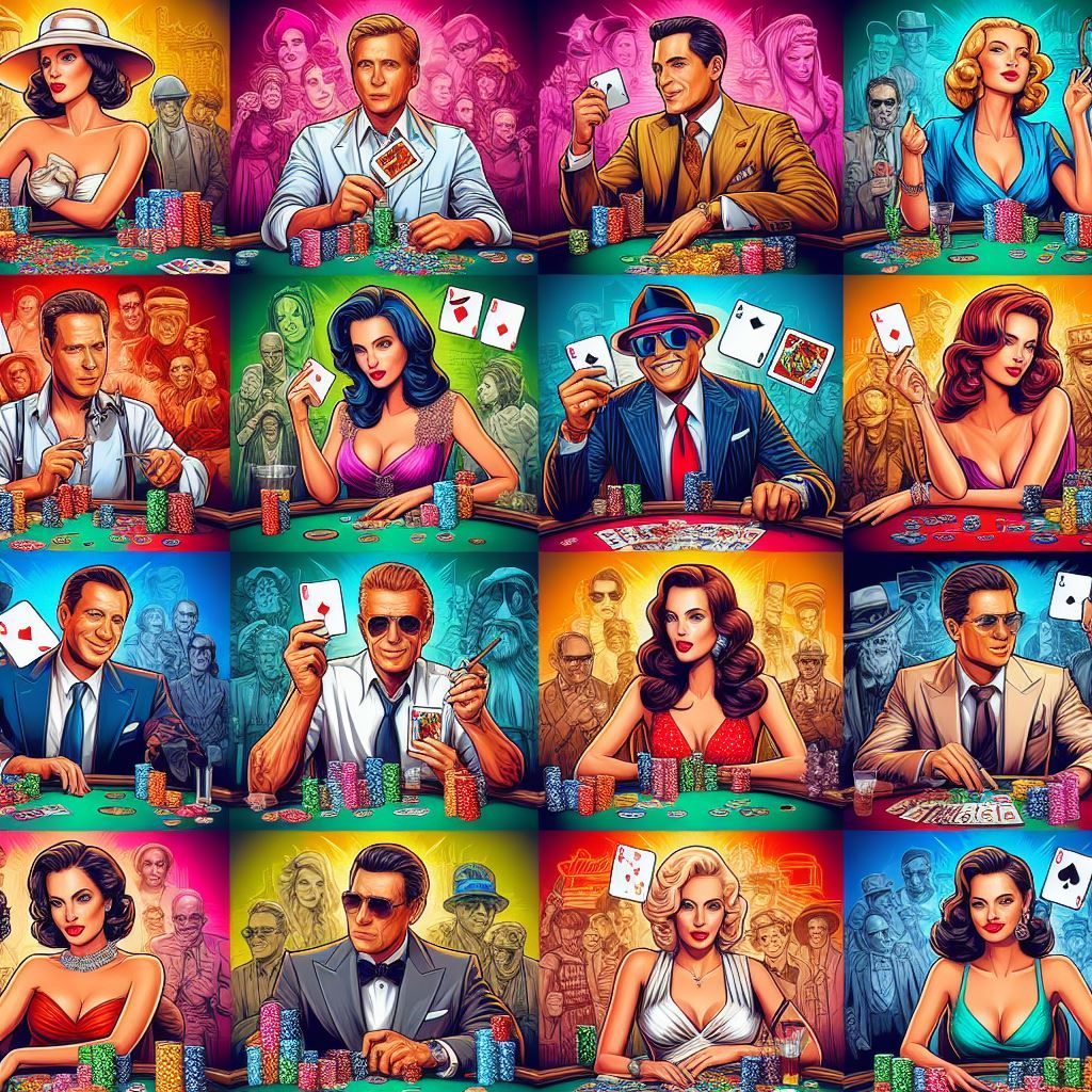 Colorful images of celebrities enjoying poker in Hollywood - Generated with AI