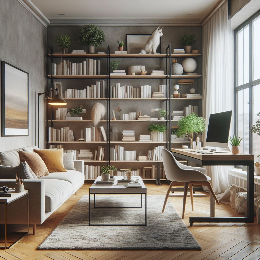 A hybrid work and relaxing space in a home - Generated with AI