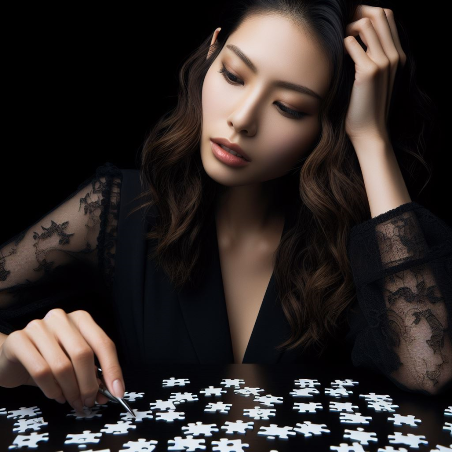 a beautiful woman solving mind-bending puzzles - Generated with AI