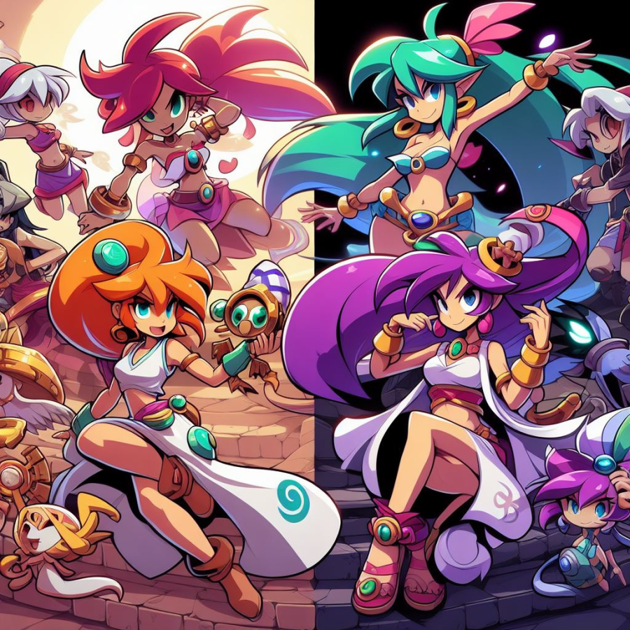 characters from the games shantae and the seven sirens and loop hero - Generated with AI