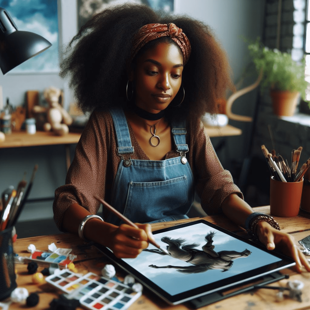 person being creative in a mobile game art studio - Generated with AI