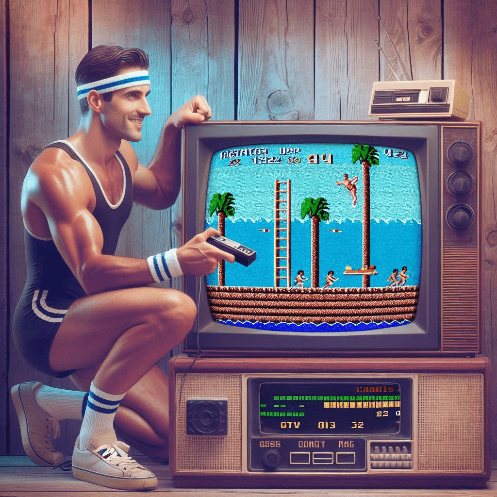 athlete playing classic sports video game on an old TV - Generated with AI