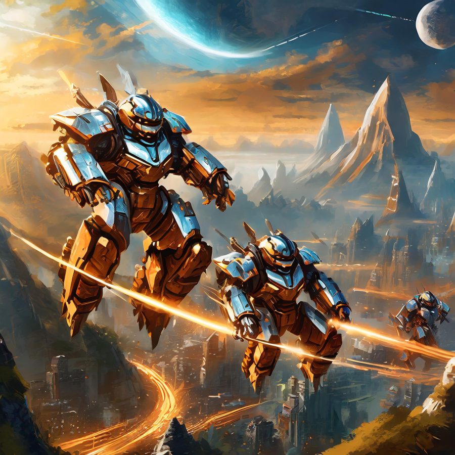 Firefly an intense battle in a world that looks like battletech between what looks like mechwarriors