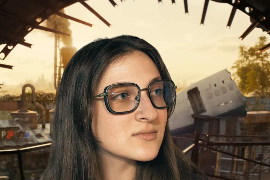 Olivia Loguidice wearing Gunnar Fallout Vault 33 Glasses