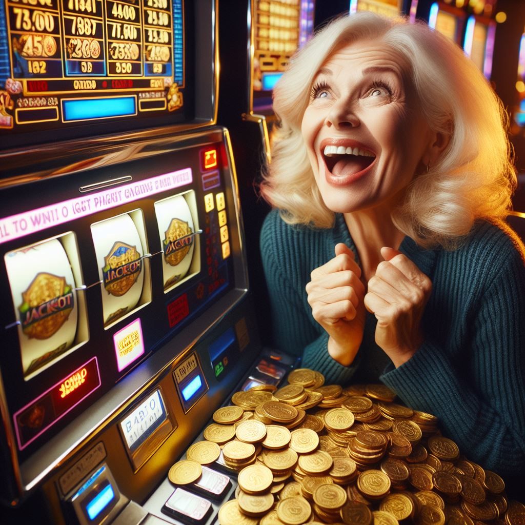 a blonde woman winning jackpot slots - Generated with AI