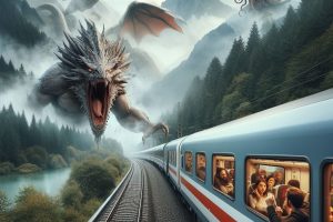 a train in Germany being attacked by monsters - Generated with AI
