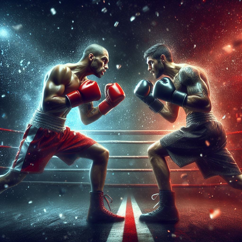 an exciting boxing match with both boxers facing each other - Generated with AI