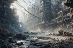 developing an elaborate post-apocalyptic environment in unreal engine - Generated with AI