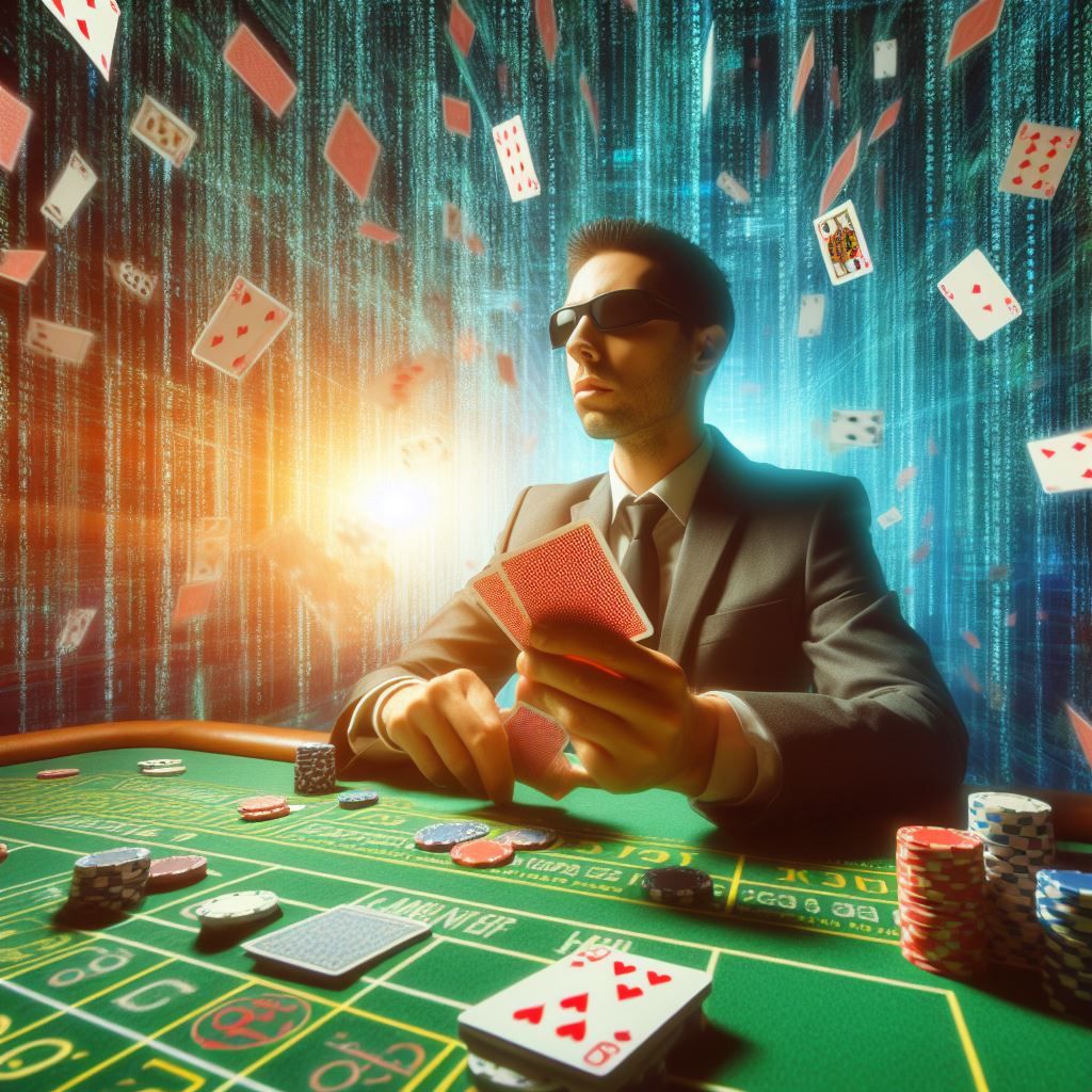 person enjoying a casino card game in the matrix - Generated with AI