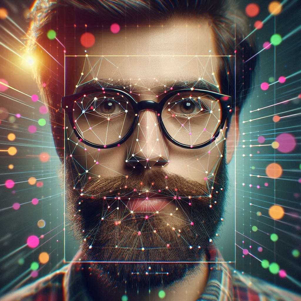 facial recognition technology with a man looking directly at the camera - Generated with AI